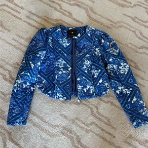 Seven for All Mankind Floral Quilted Cropped Blue Jacket